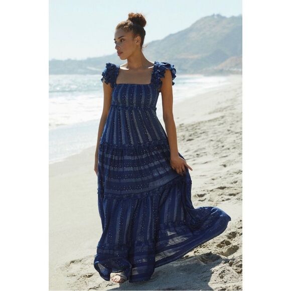 Anthropologie Dresses & Skirts - Anthropologie PQ Swim Navy Victoria Sequin Star Metallic Maxi Dress Medium/Large